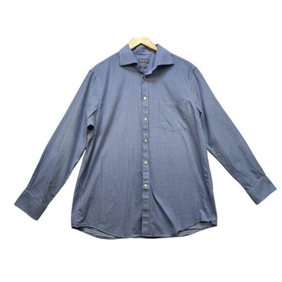 Michael Kors Mens Regular Fit Gingham Long Sleeve Button-Up Shirt Size L Blue Wh - Picture 1 of 13